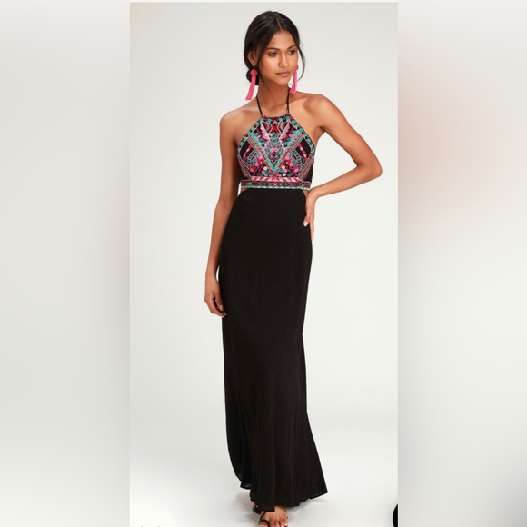 Lulu’s Embroidered Halter Dress with Mid-Back Cutout - Picture 6 of 6